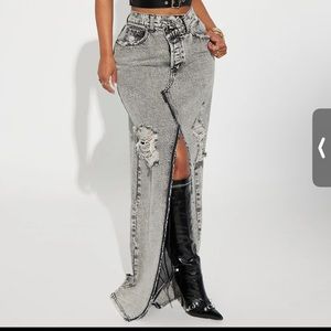 On My Mind Denim Maxi Skirt - black wash Fashion Nova Skirt